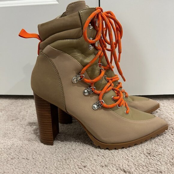 Steve Madden Tan Karey Leather Pointed Toe Lace-up Boots Size 8 - Picture 4 of 10